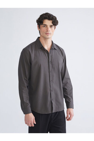 LC Waikiki Ανδρικό πουκάμισο ανθρακί με μακρυμάνικο ποπλίνα