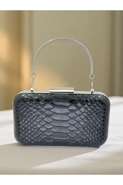 Biçanta Black Color Anaconda Patterned Matte Stylish and Luxurious Women's Evening Dress Bag Wedding Engagement