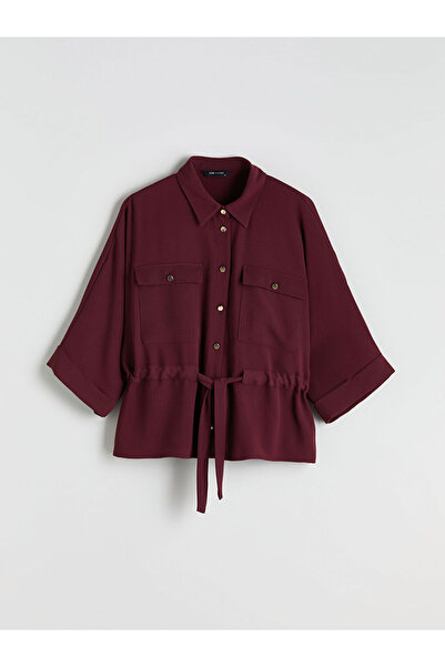LC Waikiki Burgundy Tie-Up Oversize Women's Shirt