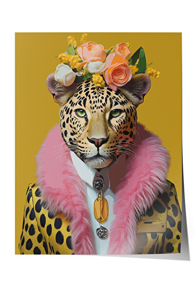 Zestia Плакат без рамка, Портрет на леопард с цветя, Декорация за хол Плакат ...