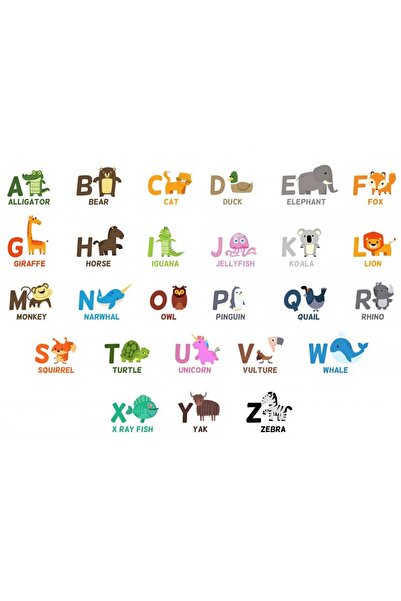 HALL BREATHE 105x70cm Eğlenceli Hayvan İsimleri ve İngilizce Alfabe Statik Du...