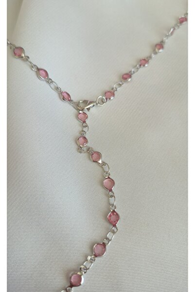 MİLUNXTE Y Kolye - Luxury Y Kolye - Pembe Ve Şeffaf Renk Taş Seçenekli ( 66 cm)
