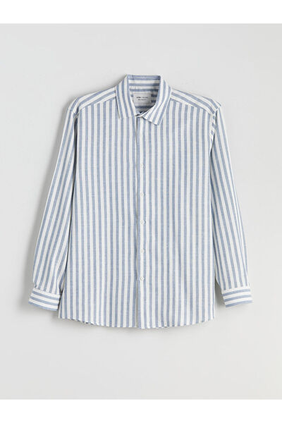 LC Waikiki Cămașă pentru bărbați cu mânecă lungă și dungi Indigo Regular Fit