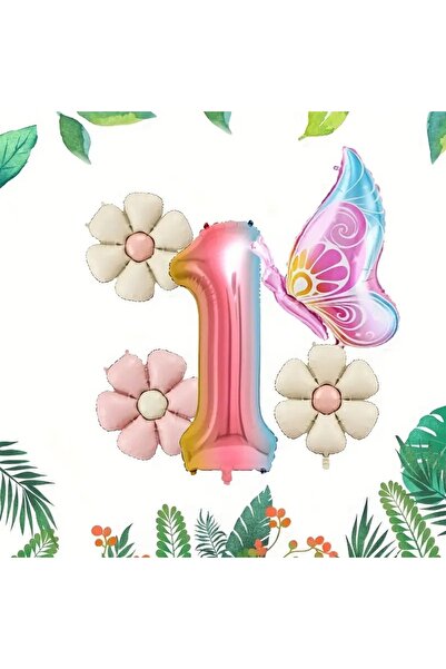 DÜVENCİ TİCARET Kelebekli Papatya Kombinasyon gökkuşağı yaş balon set