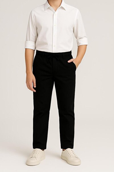 Kuraff Giyim UNİSEX ÇOCUK BELİ RİBANALI CANVAS OKUL PANTOLONU