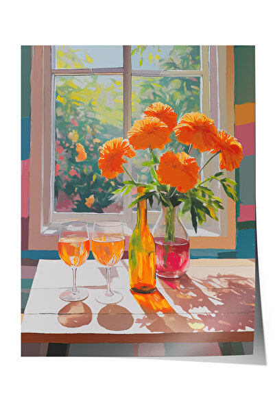 Zestia Αφίσα χωρίς πλαίσιο, Θέα με χρυσάνθεμα από το παράθυρο, Αφίσα διακόσμη...