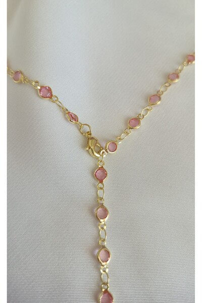 MİLUNXTE Y Kolye - Luxury Y Kolye - Pembe Ve Şeffaf Renk Taş Seçenekli ( 66 cm)