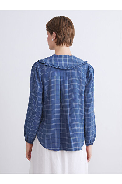 LC Waikiki Lacivert Bebe Yaka Ekose Modal Karışımlı Kadın Gömlek