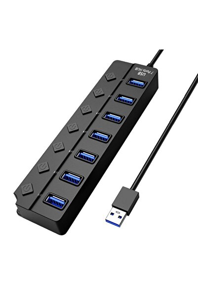 TECHSTAR ® HUBA2401 Hub USB cu 7 porturi, 7 x USB 2.0, indicator LED de alimentare, comutator independent, negru