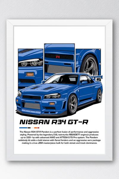 Saturn Tablou înrămat Nissan R34 GT-R - Poster Nissan Car