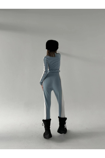 MODA Zippered jumpsuit with belt detail - baby blue