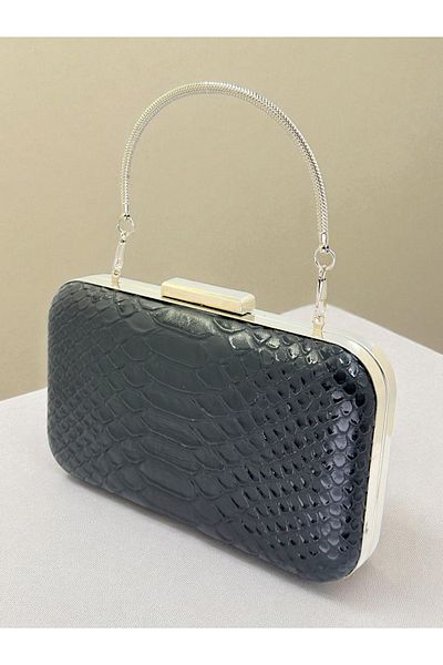 Biçanta Black Color Anaconda Patterned Matte Stylish and Luxurious Women's Evening Dress Bag Wedding Engagement