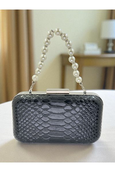 Biçanta Black Color Anaconda Patterned Matte Stylish and Luxurious Women's Evening Dress Bag Wedding Engagement