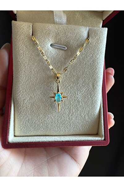 vogutima قلادة نسائية من الفولاذ - تصميم نجمة الشمال، حجر الزركون الفيروزي، ل...