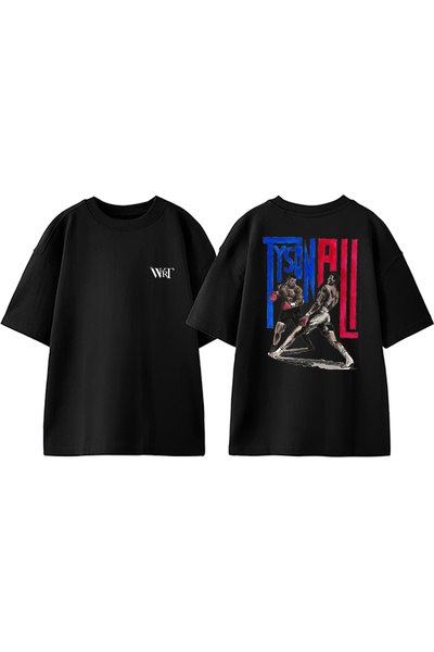 THEWERT Tricou oversize negru din bumbac cu imprimeu pe spate Tyson Ali Design