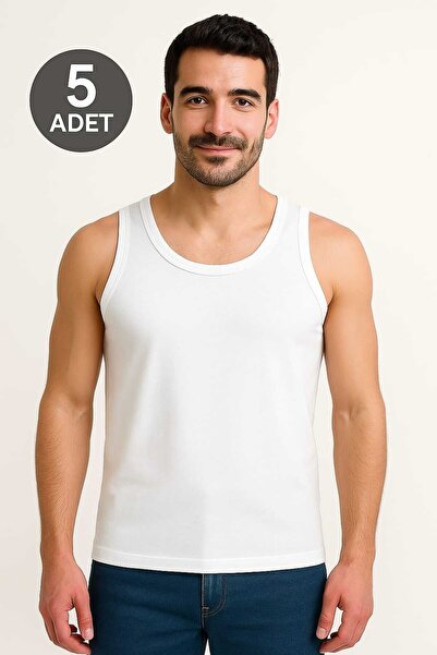 CİHAN YILDIZ White Strap Men's Undershirt Advantageous Package 5 Pieces 100% ...