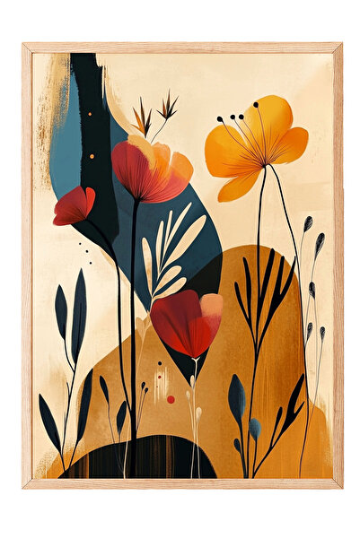 Zestia Tablou cu ramă din lemn, Macișori galbeni și roșii, Poster decorativ p...