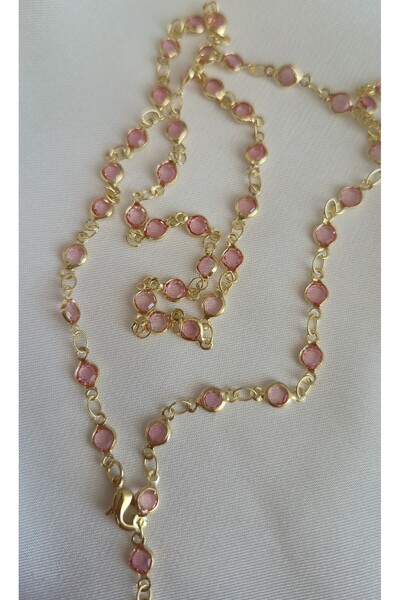 MİLUNXTE Y Kolye - Luxury Y Kolye - Pembe Ve Şeffaf Renk Taş Seçenekli ( 66 cm)