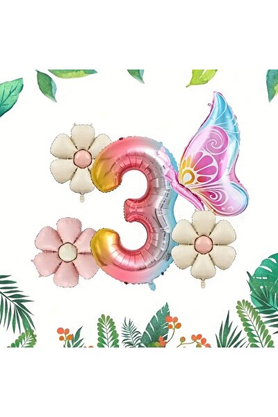 DÜVENCİ TİCARET Set de baloane cu combinație fluture și margaretă, curcubeu