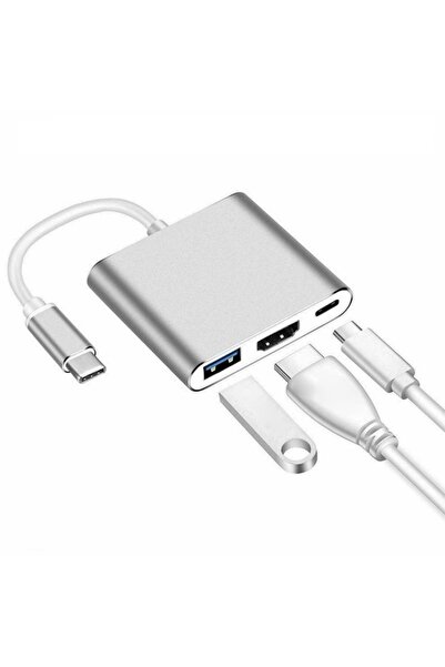 TECHSTAR Adaptor multifuncțional 3 în 1 USB-C la HDMI Techstar® ZFZ3IN1, HDMI 4K, 1 x USB 3.0, port PD,