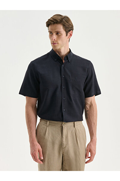 LC Waikiki Rmz Gi̇yi̇m Farkiyla Standard Fit Short Sleeve Linen Look Men's Shirt