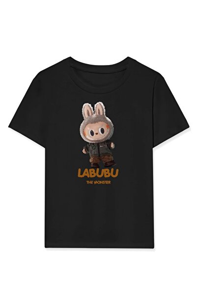 lunirawear Girl Labubu Kids Printed T-Shirt - Black