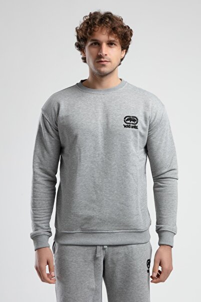 Generic Brand Eastside Gray Crew Neck Embroidered Loose Fit Men's Sweatshirt