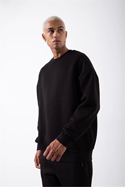 By Sevilen Collection Unisex Crew Neck Three Thread Sweatshirt - Black