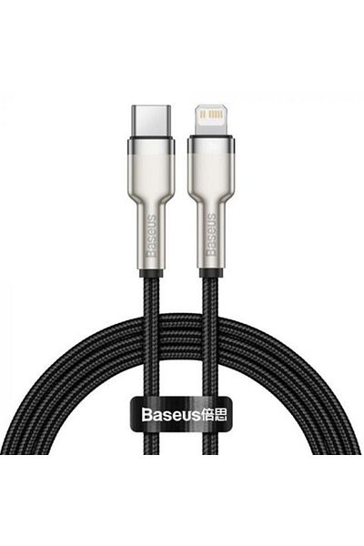 Baseus CAFULE phone cable, USB Type-C to Lightning, black, 1 meter, with textile braid