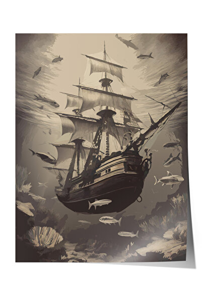 Zestia Poster fără ramă, Navă cu pânze în sepia, Poster decorativ pentru sufr...