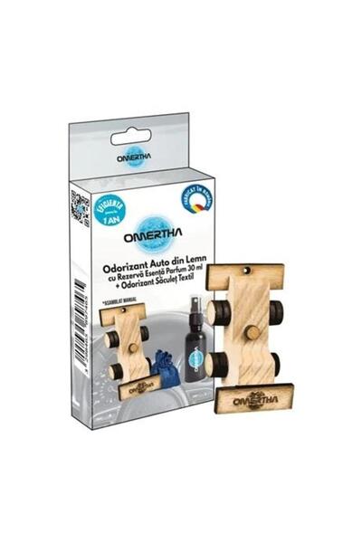 Omertha Odorizant auto OME71, design mașinuță F1, din lemn, sticluță 30 ml, esență parfum Inv