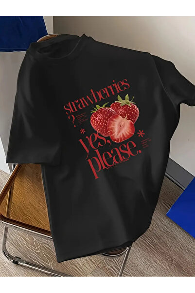 Touz Moda Μπλουζάκι Unisex Oversize με στάμπα φράουλα