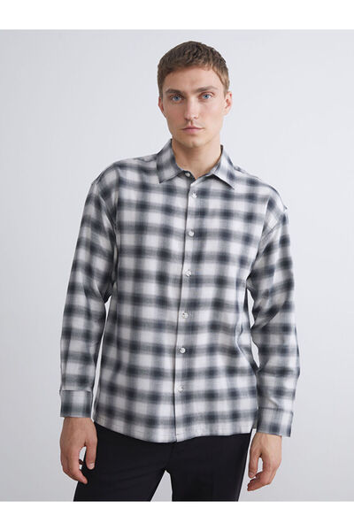 LC Waikiki Ozmarka New Season Black Comfortable Fit Plaid Wool Blend Men's Shirt