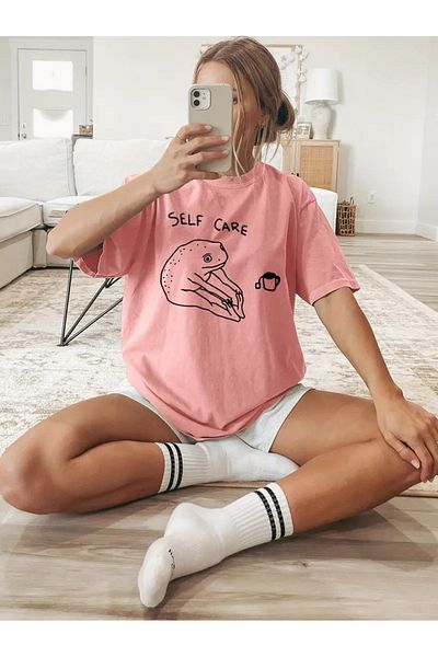 Touz Moda Self Care Printed Unisex Oversize T-Shirt