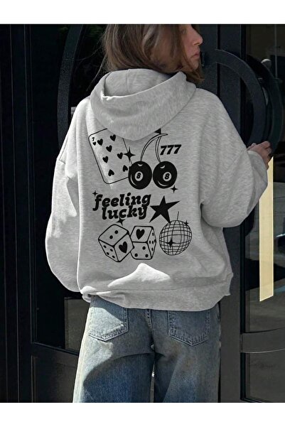 Josette Feeling Lucky 777 Baskılı Kapüşonlu Oversize Sweatshirt