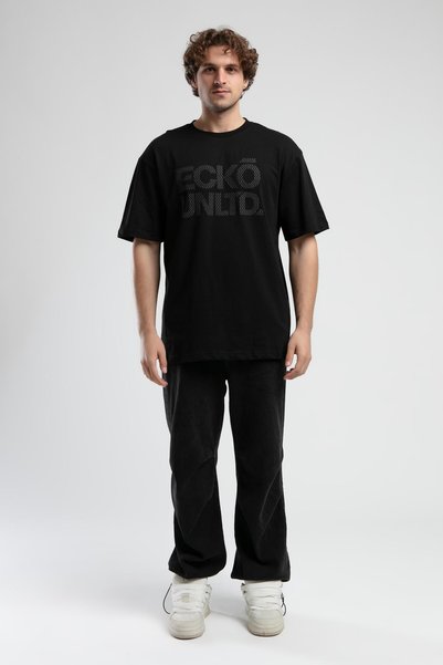 Generic Brand Astoria Black Crew Neck Printed Oversize Men's Tshirt