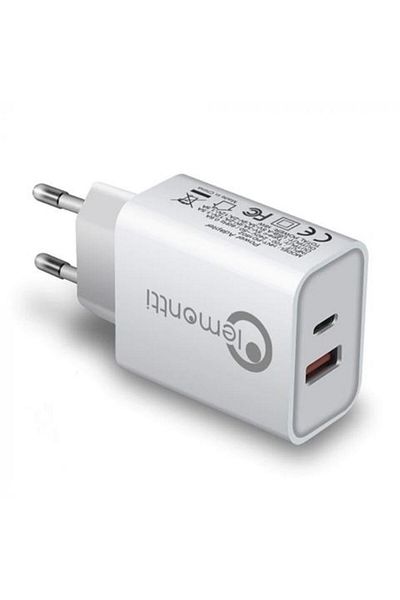 lemontti LEMONTTI phone charger, USB Type-C + USB, Quick Charge 20 W, white