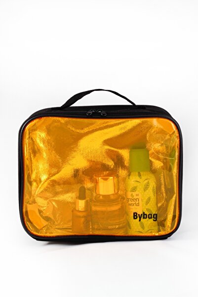 BYBAG Large Size Thermal Insulated Black Makeup Bag with Orange Transparent C...