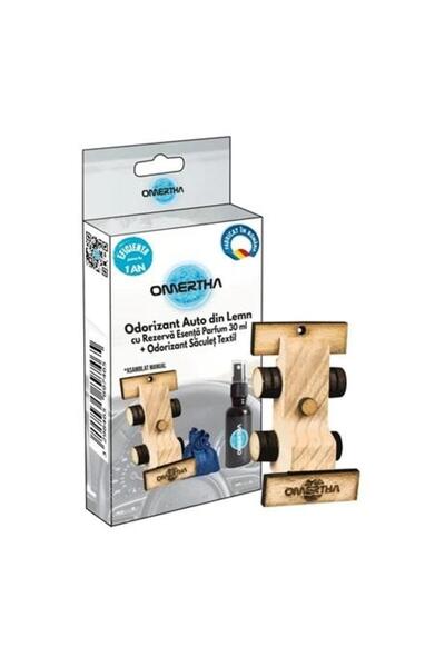 Omertha Odorizant auto OME72, design mașinuță F1, din lemn, recipient 30 ml, esență de parfum V