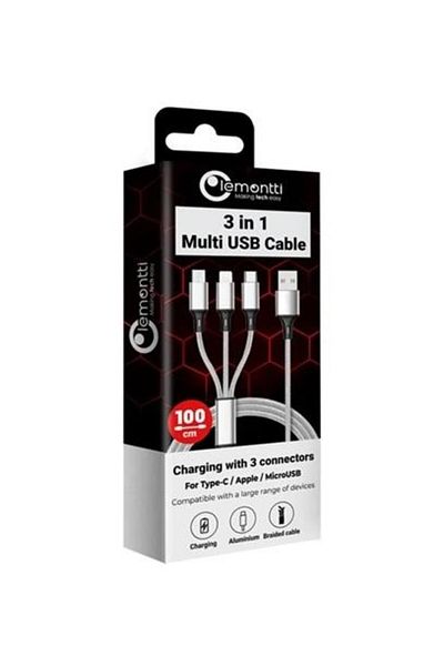 lemontti LEMONTTI 3-in-1 phone cable, USB to Lightning, MicroUSB and USB Type-C, gray, 1 meter, braided