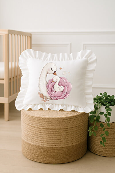 Moda Lime Kişiye Özel Anne & Yavru Kuğu Pembe Çiçek Fırfırlı Bebek Yastığı 30...