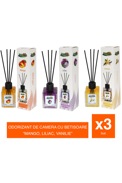 PureLife Pure Life – Αρωματικό Χώρου με Καλαμάκια – Μάνγκο, Λιλά, Βανίλια – 120 ml – Σετ 3 τεμαχίων