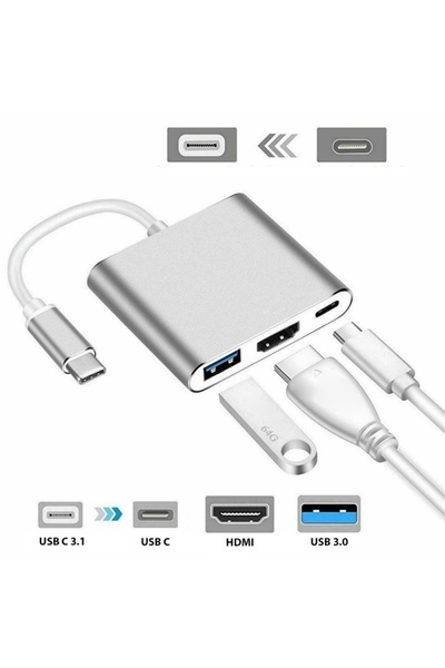 TECHSTAR ® DJ3IN1 3 in 1 USB-C to HDMI multifunctional adapter, HDMI 4K, 1 x USB 3.0, 1 x USB C, PD