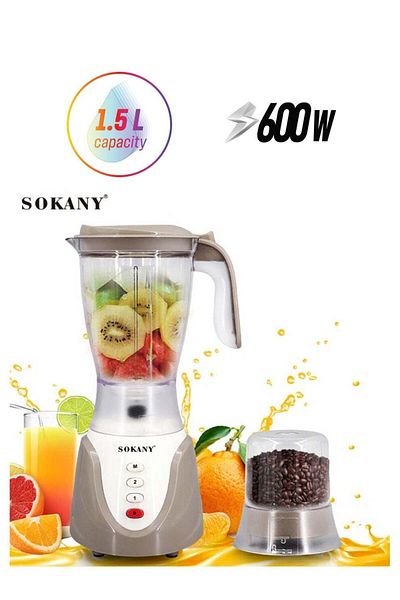 SOKANY SK-158 Electric Countertop Blender, Multifunction Mixer, Juicer, Grinder, 1.5L, 600W, 2-Speeds, Whit