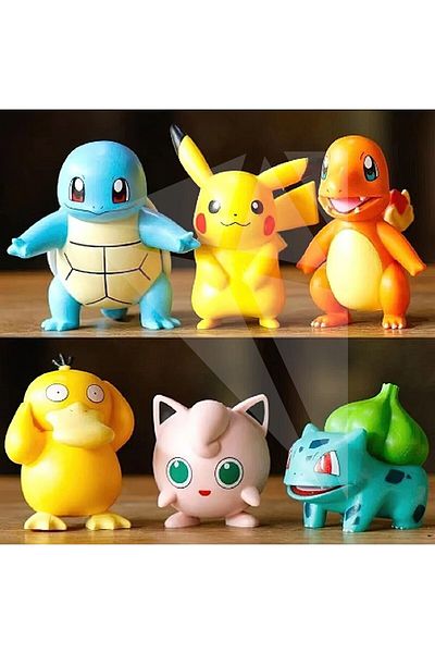 FG KONNİCHİWA Copy - Pokemon Set Pikachu Charmander Psyduck Squirtle Jigglypuff Bulbasaur Collectible Item 6 Pcs