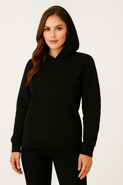 CLASSY.MODA Women's Hooded Pocket Oversize Three Thread Fabric Sweatshirt Daily Casual Model