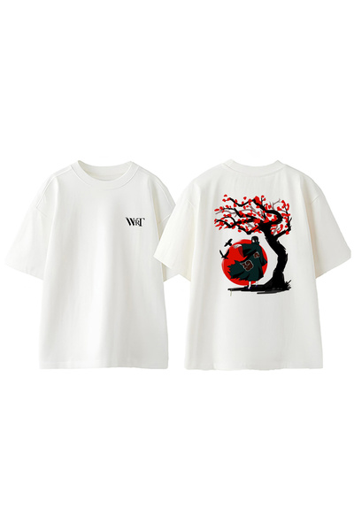 THEWERT Tricou oversize alb din bumbac imprimat pe spate Uchiha Itachi Naruto 3