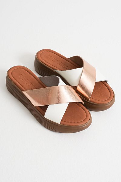 Zerenyus Fayn Premium Flat Genuine Leather White Slippers