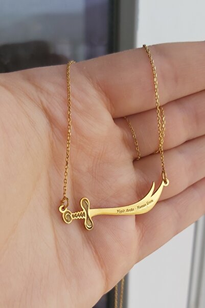 ÖZGÜR TAKI 925 Ayar Gümüş 24 Ayar Altın Kaplama İsimli Zülfikar Kolye