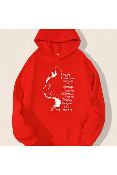CLASSY.MODA Hooded Oversize 3 Thread Cat Printed Sweatshirt